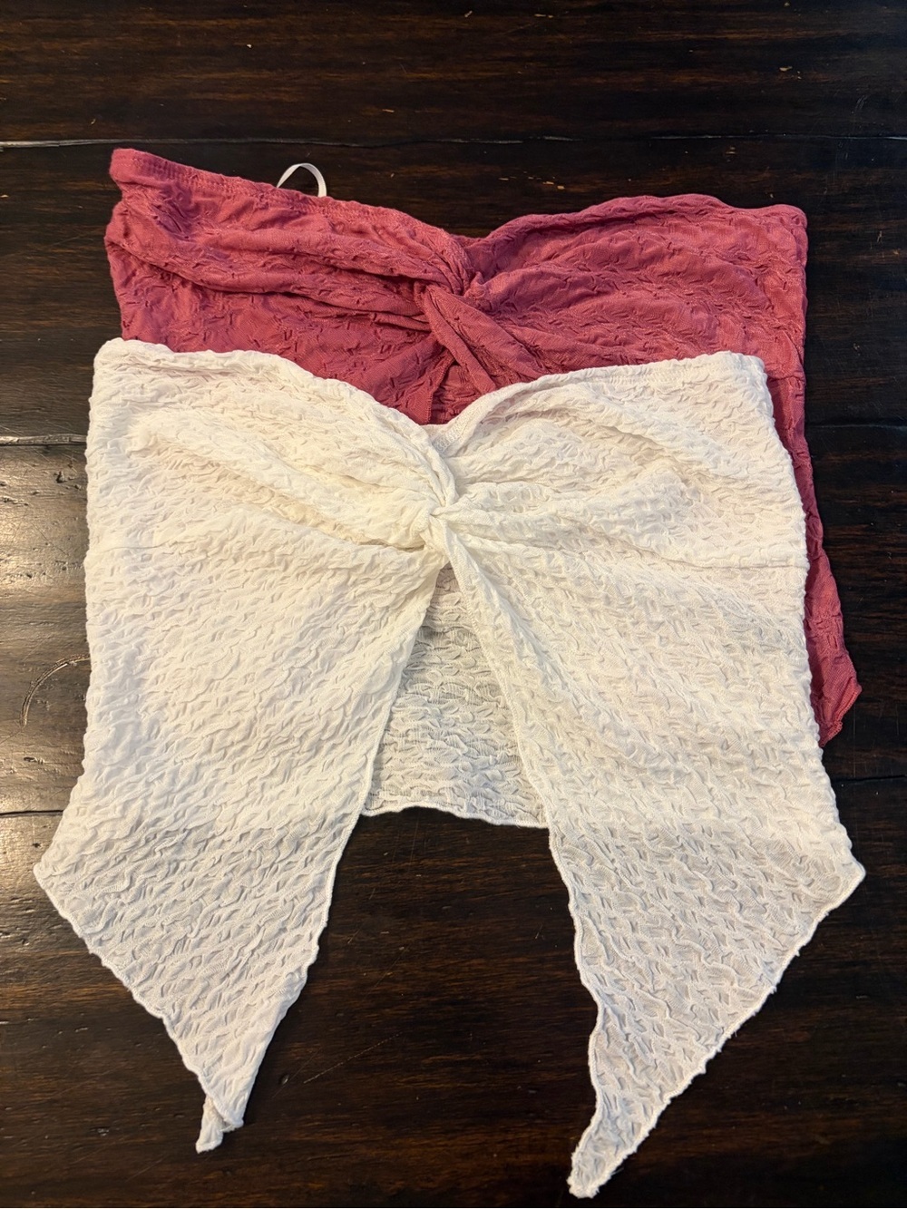 SHEIN Twist Textured Tie-Front Tube Top Duo - Dusty Rose & Cream small/4